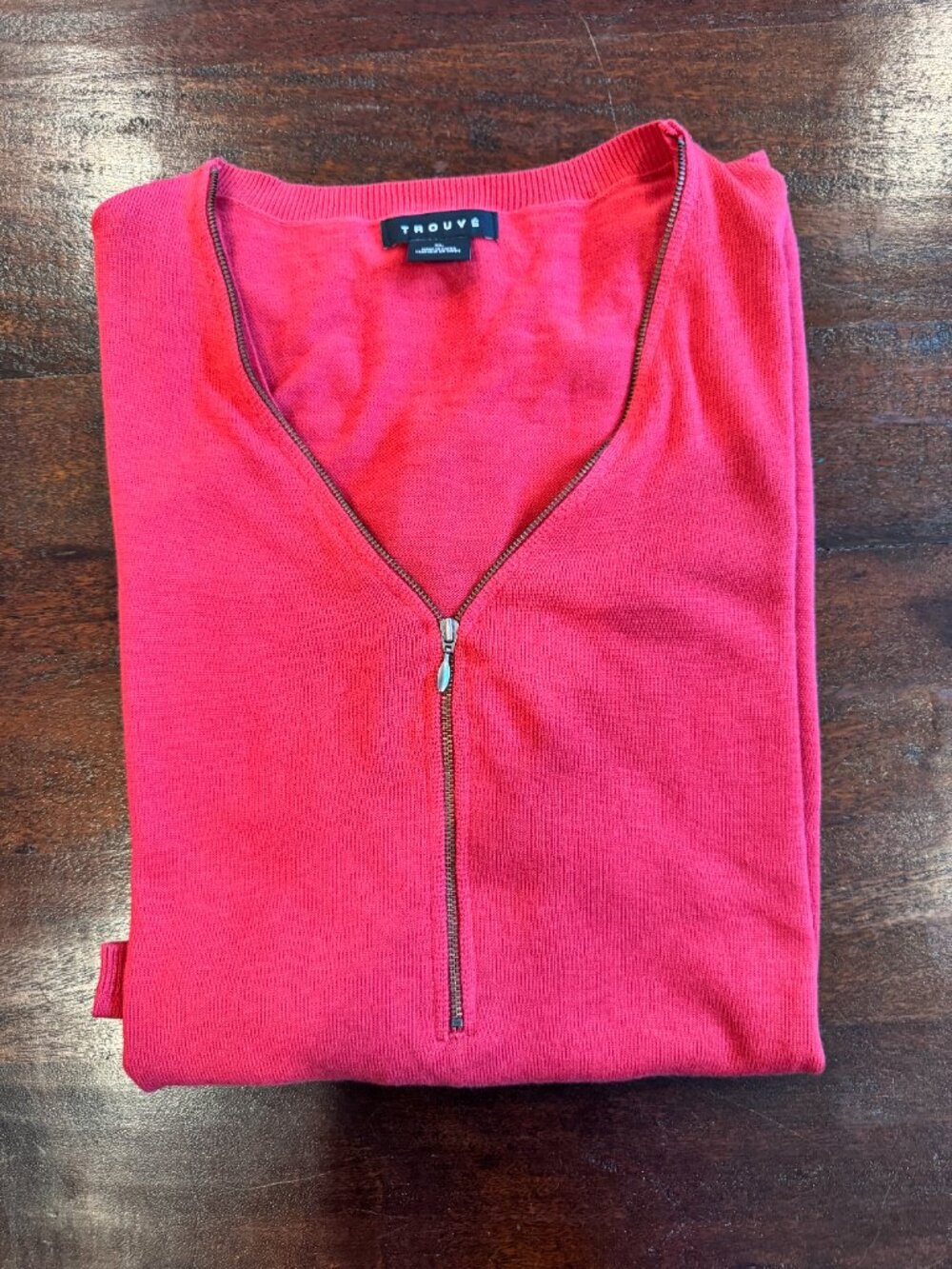 TROUVÉ Red Cashmere Blend Zip V-Neck Tunic Sweater XL EUC - Picture 9 of 10
